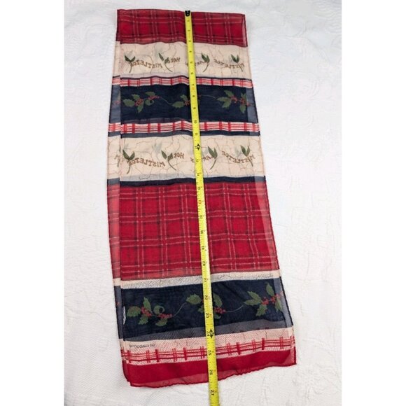 Vtg Liz Claiborne Scarf Rectangle Holly Christmas themed sheer 53"x 9.75"  READ - Picture 8 of 9